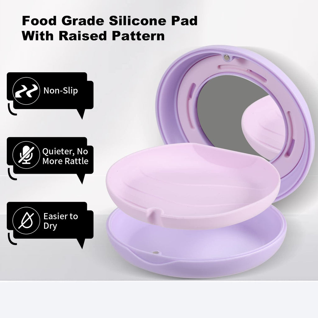 Retainer Case with Mirror and Adjustable Vent Holes, Cute Slim Aligner Case Compatible with Invisalign, Night Mouth Guard Case, Retainer Holder with Retainer Remover Tool, Chew & Brush, Purple