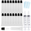 50PCS Lip Gloss Tubes 20Ml Black Cap Lip Gloss Containers Empty Lip Balm Tubes Cosmetic Lipgloss Tubes + 2 X 20Ml Syringes Tag Labels for DIY Lip Gloss Base Glitter