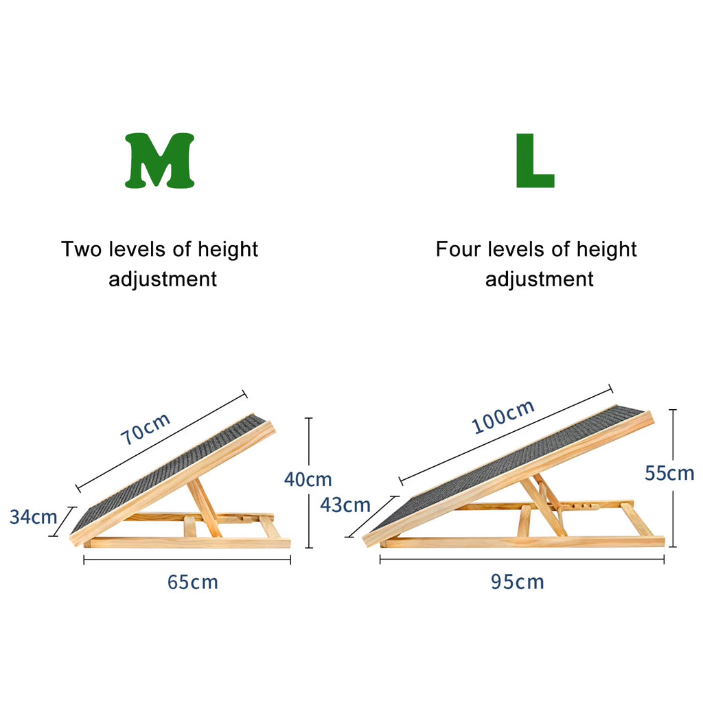 Adjustable Dog Ramp Pet Wooden Folding Dog & Cat Stair for Couch High Bed Non Slip Carpet Surface 2/4 Levels Height Adjustable