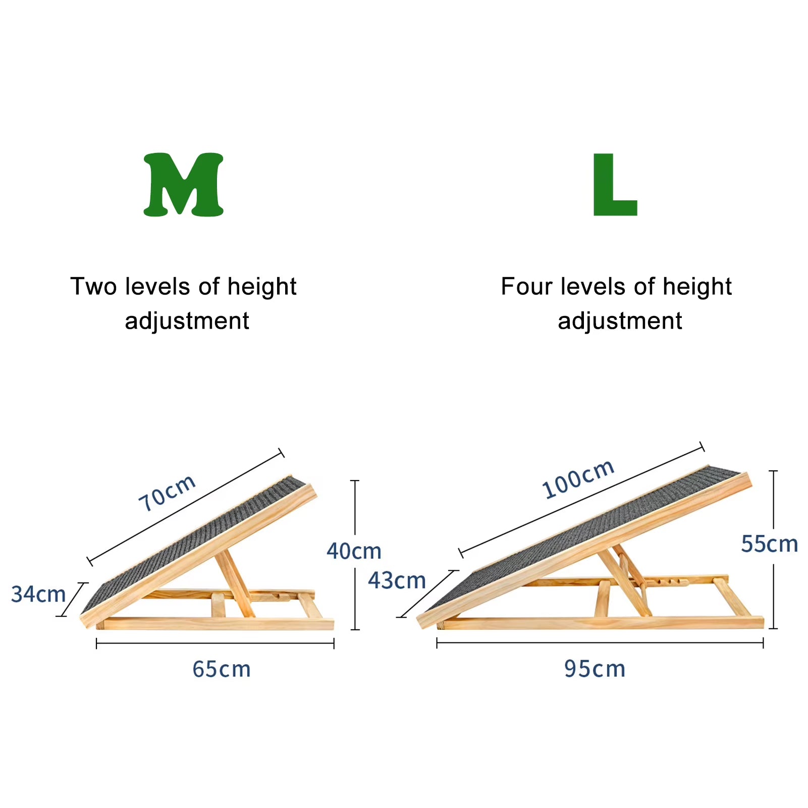 Adjustable Dog Ramp Pet Wooden Folding Dog & Cat Stair for Couch High Bed Non Slip Carpet Surface 2/4 Levels Height Adjustable