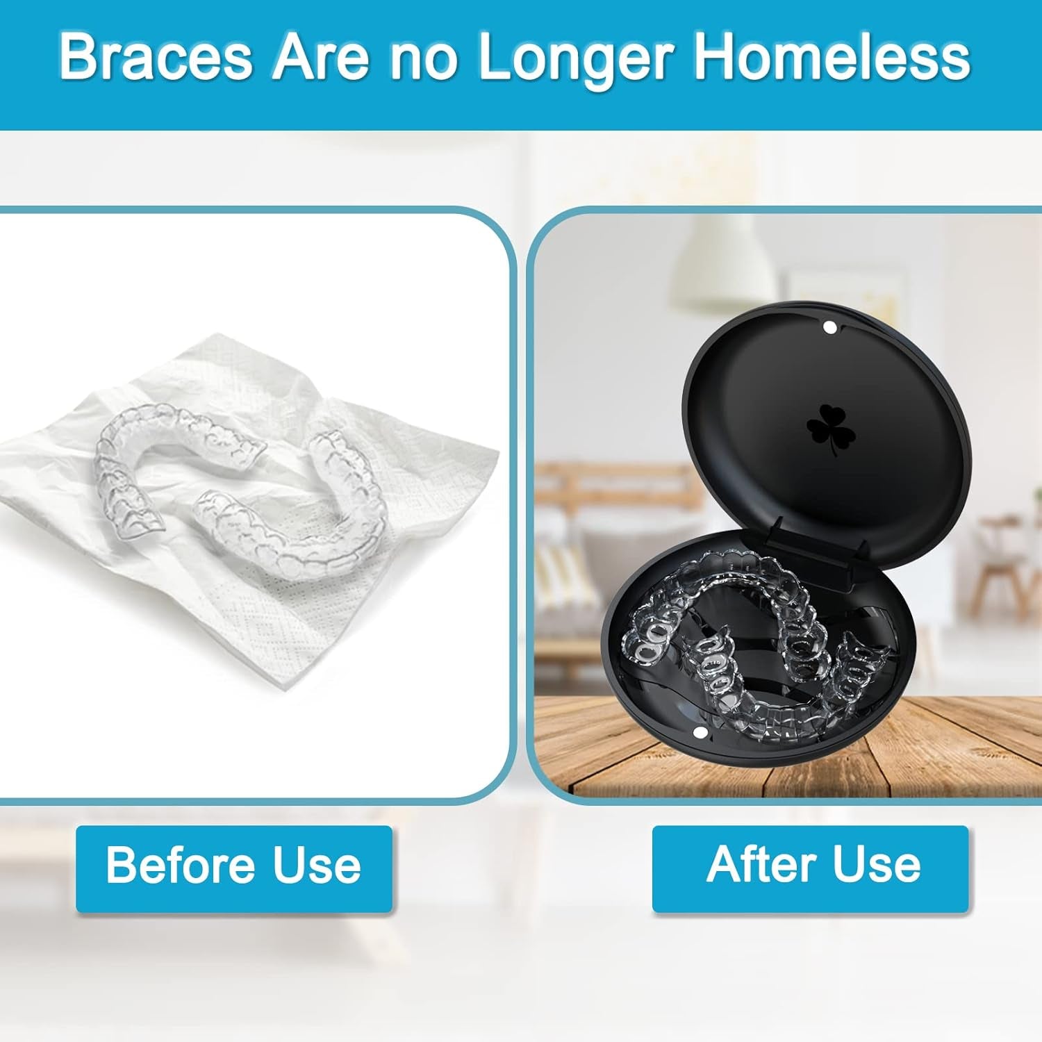- 2 Pack Retainer Mouth Guards Travel Cases, Black + Black.